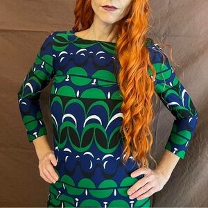 Blue and green bold pattern 60s 70s vintage dress